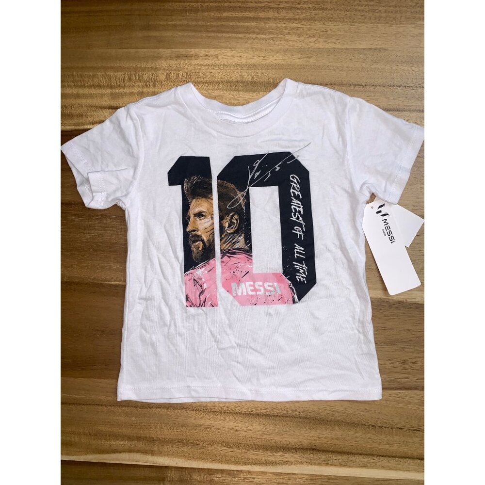 Lionel Messi Kids Toddlers T-Shirt White Greatest Of All Time Print Size 3T - Picture 4 of 10